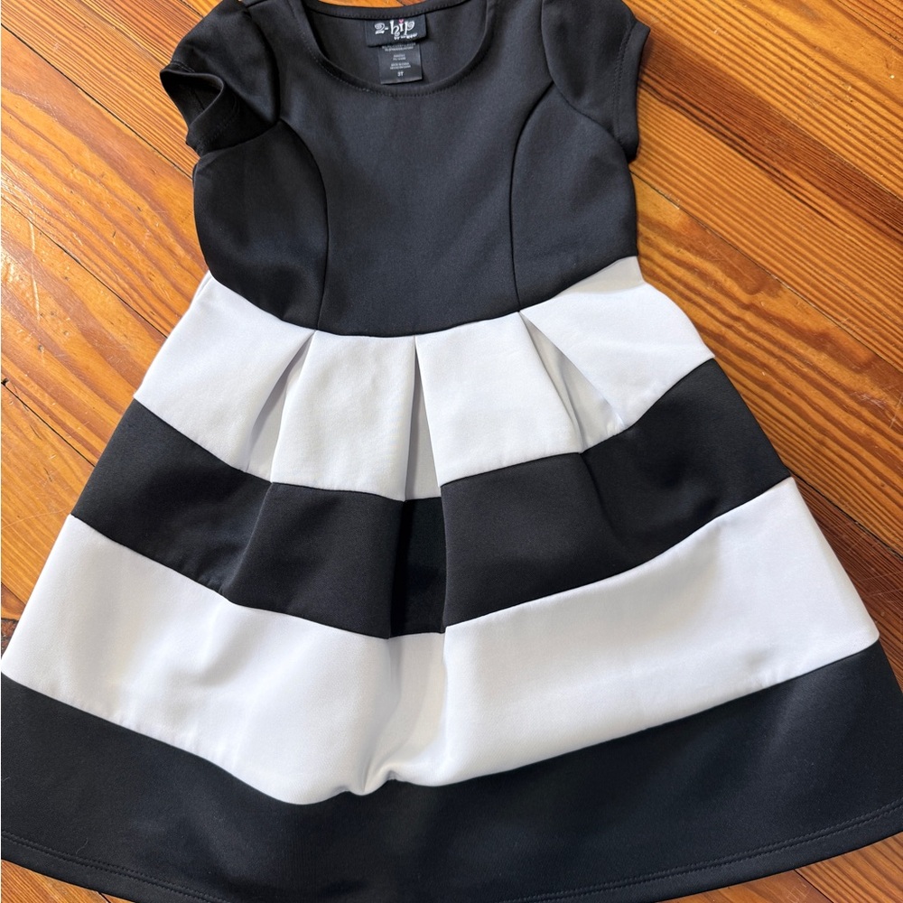 3T Black and White Striped Fit & Flare Kids Dress